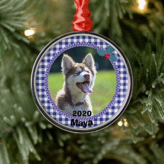 Personalized Puppy Dog Christmas Photo Metal Ornament