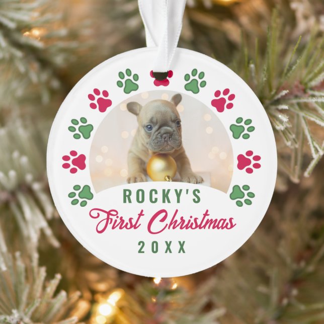 Personalized Puppy Dog First Christmas Photo Ornament (Tree)