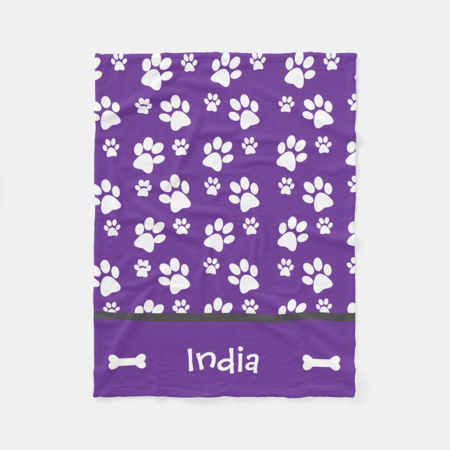 Personalized Puppy Dog Paw Print  Blanket Add Name (Front)