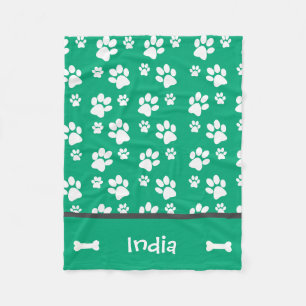 Personalized Puppy Dog Paw Print  Blanket Green