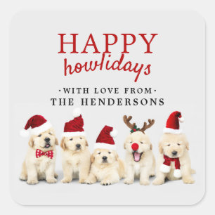 Personalized Puppy Dogs Happy Howlidays Christmas Square Sticker