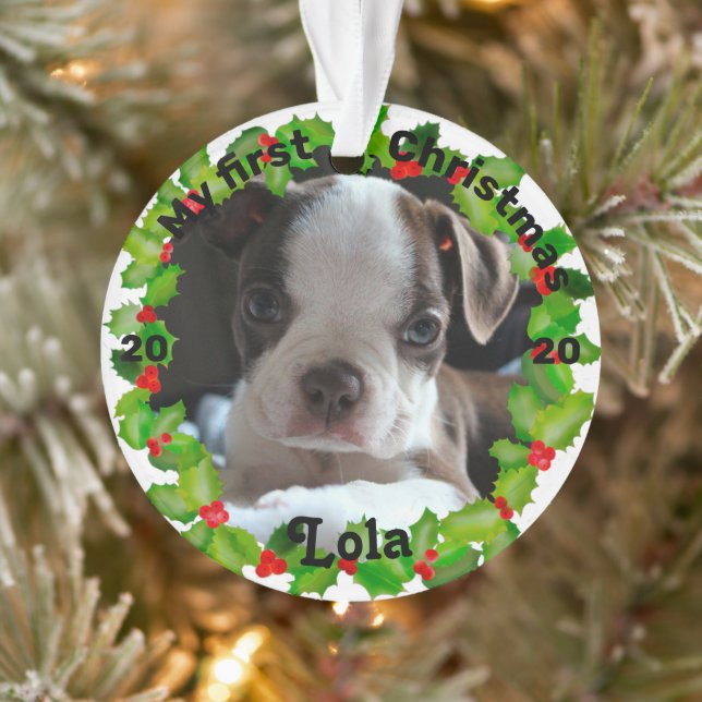 Personalized Puppy's First Christmas Photo Ornament (Tree)