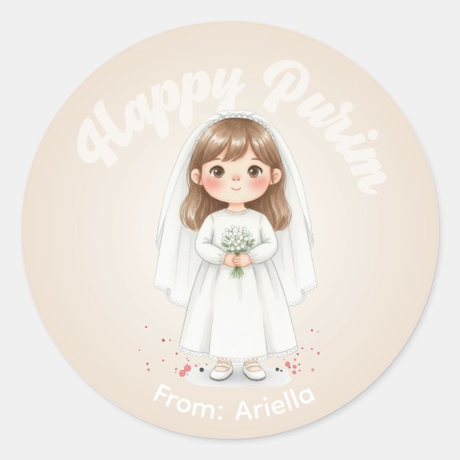Personalized Purim Sticker – Bride Theme (Front)