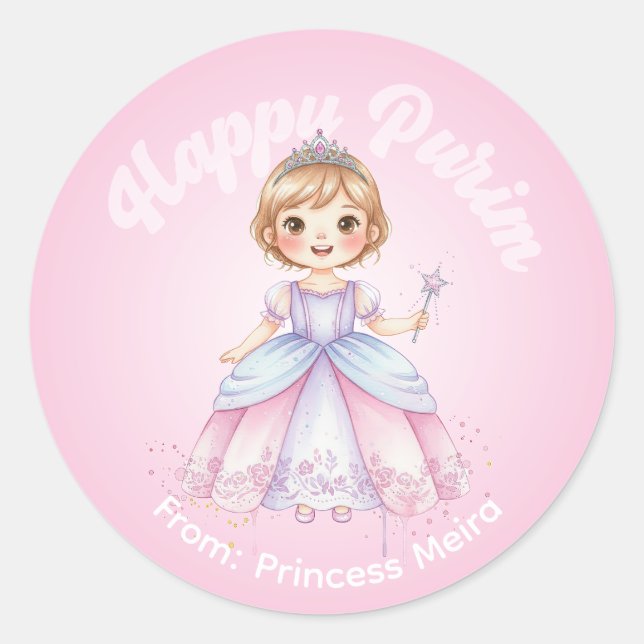 Personalized Purim Sticker – Princess Theme (Front)