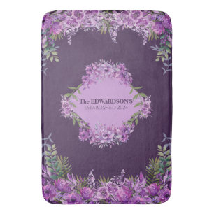 Personalized Purple and Aubergine Floral  Bath Mat