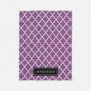 Personalized Purple and Black Quatrefoil Fleece Blanket