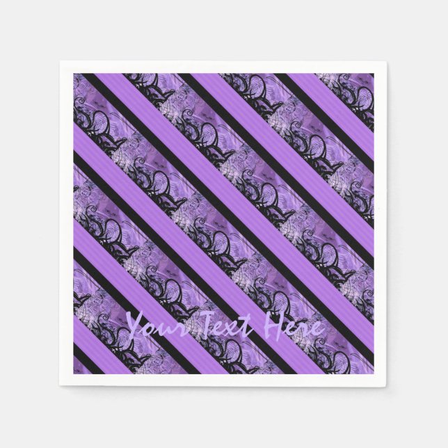 Personalized Purple and Black Striped Napkins (Front)