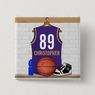Personalized Purple and Gold Basketball Jersey 2 Inch Square Button
