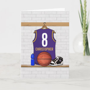 Personalized Purple and Gold Basketball Jersey Card