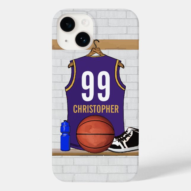 Personalized Purple and Gold Basketball Jersey Case-Mate iPhone Case (Back)