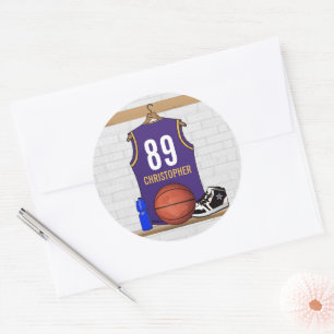 Personalized Purple and Gold Basketball Jersey Classic Round Sticker