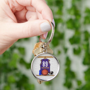 Personalized Purple and Gold Basketball Jersey Keychain