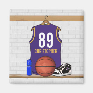 Personalized Purple and Gold Basketball Jersey Magnet