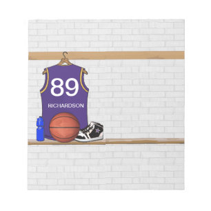 Personalized Purple and Gold Basketball Jersey Notepad