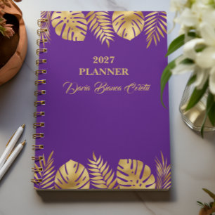 Personalized Purple and Gold Leaves Planner