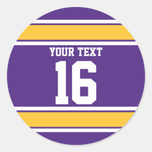 Personalized Purple and Gold Sports Stripes Classic Round Sticker