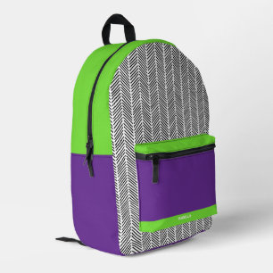 Personalized Purple and Green Printed Backpack