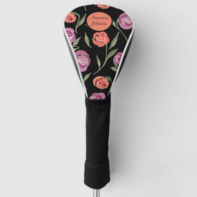 Personalized Purple and Peach Floral Ladies Golf Head Cover (Front)