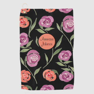 Personalized Purple and Peach Floral Ladies Golf Towel