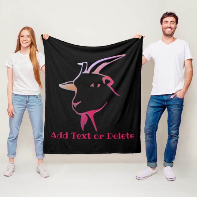 Personalized Purple and Pink Goat on black Fleece Blanket (In Situ)