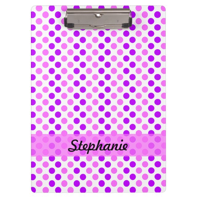 Personalized Purple and Pink Polka Dots Clipboard (Front)