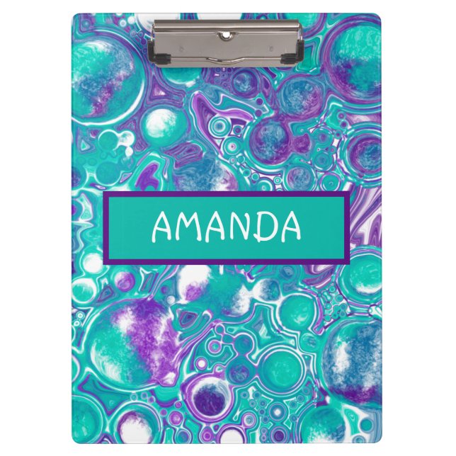 Personalized Purple and teal marble fluid art Clipboard (Front)