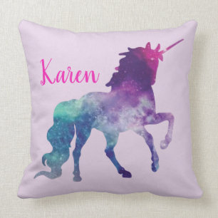Personalized Purple and Turquoise Magical Unicorn Throw Pillow