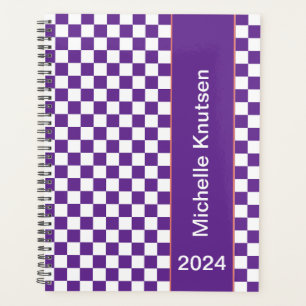 Personalized  purple and white  Chequered 2024 Planner