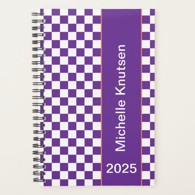 Personalized  purple and white  Chequered 2025 Planner (Front)