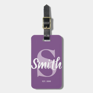 Personalized Purple and White Family Monogram Luggage Tag