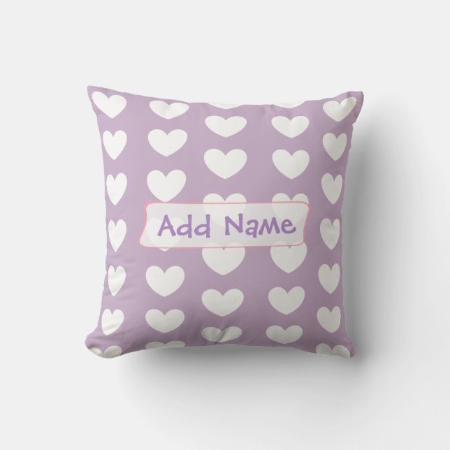Personalized Purple and White Hearts Throw Pillow (Front)