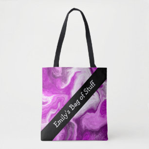 Personalized Purple and White Marble Swirls   Tote Bag