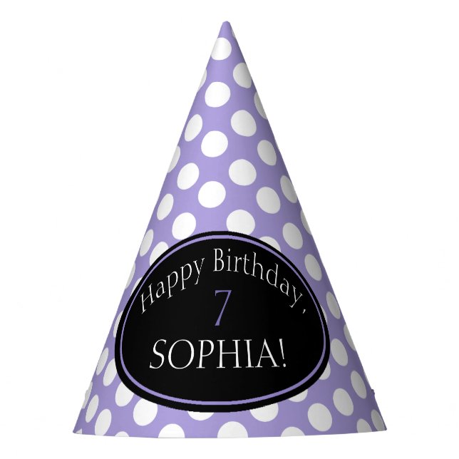 Personalized Purple and White Polka Dot Party Hat (Front)