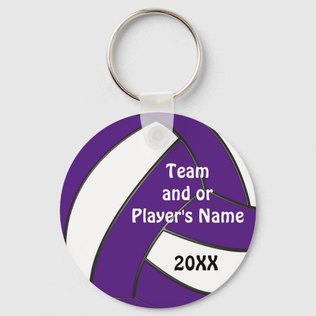 Personalized Purple and White Volleyball Keychains (Front)
