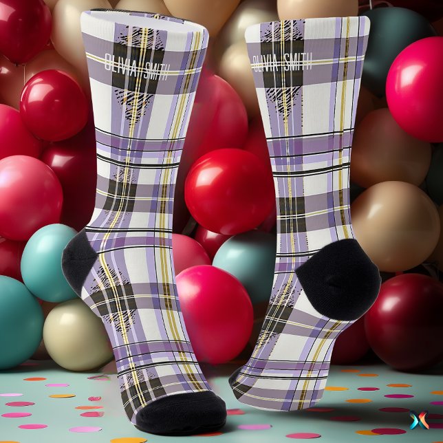 Personalized Purple and Yellow Tartan Plaid Custom Socks (Creator Uploaded)