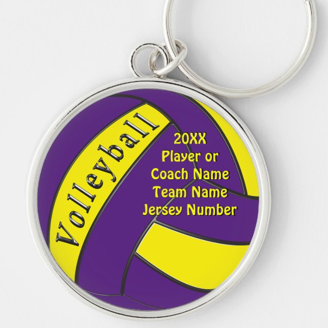 Personalized Purple and Yellow Volleyball Gifts Keychain (Front)