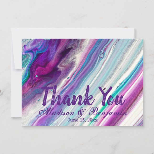 Personalized Purple Aqua Wedding Thank You Cards (Front)