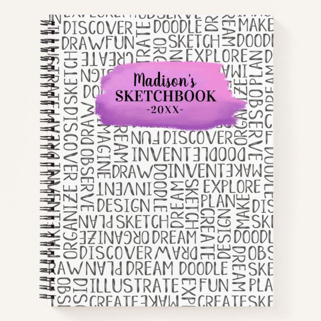 Personalized Purple Artist Sketchbook Notebook (Front)