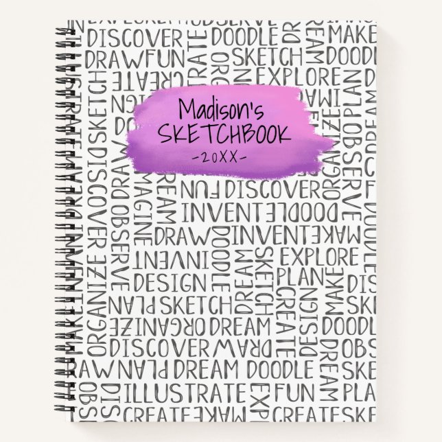 Personalized Purple Artist Sketchbook Notebook (Front)
