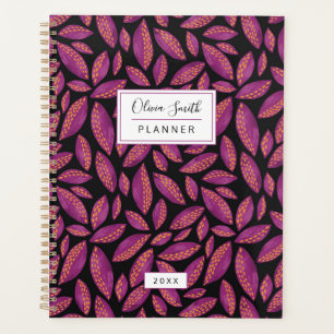 Personalized Purple Autumn Fall Leaves Pattern Planner