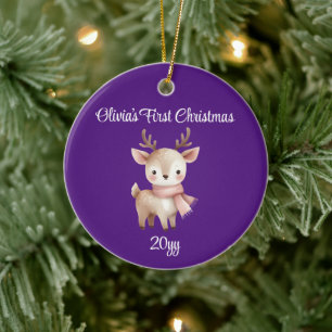 Personalized Purple Baby Girl Her First Christmas Ceramic Ornament
