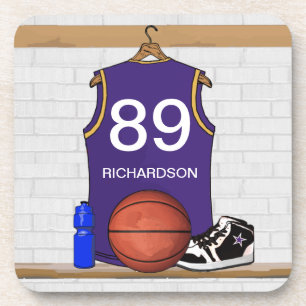 Personalized Purple Basketball Jersey Coaster