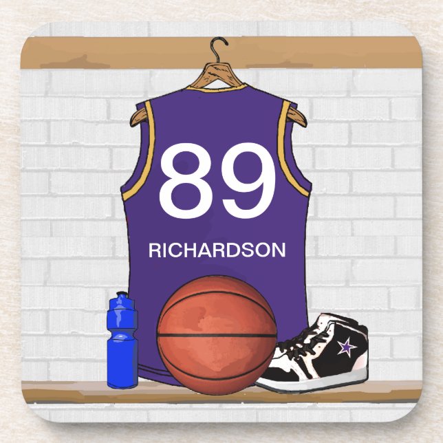Personalized Purple Basketball Jersey Coaster (Front)
