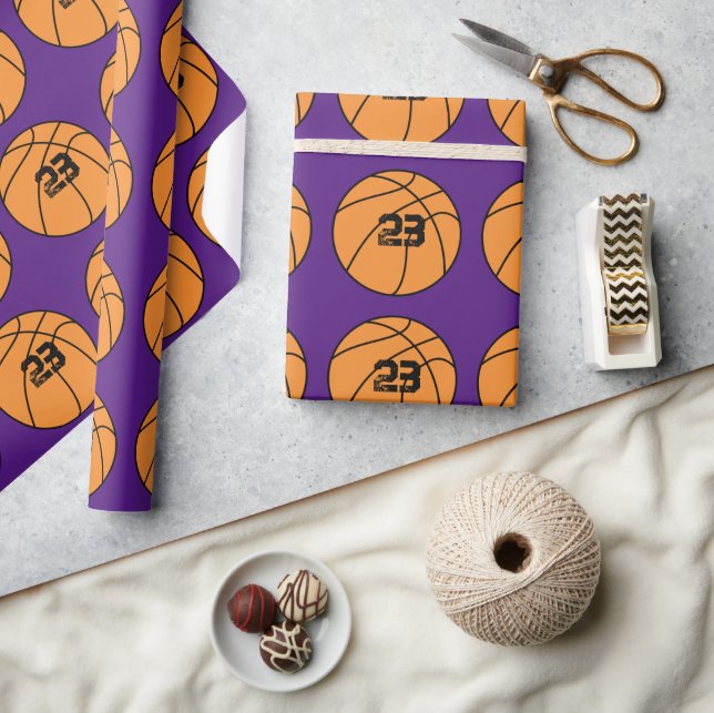 Personalized Purple Basketball Player Number Wrapping Paper (Crafts)