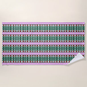 Personalized Purple Beach Towel with Green Pattern