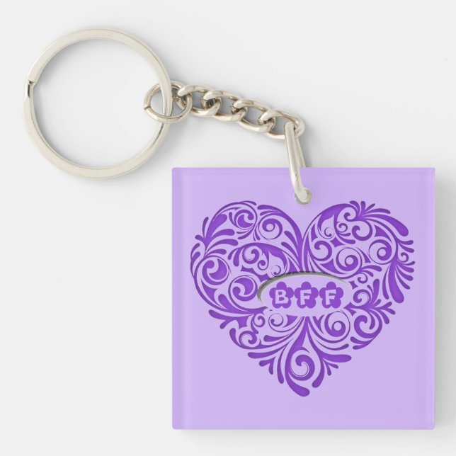 Personalized Purple BFF Heart Key Chain (Front)