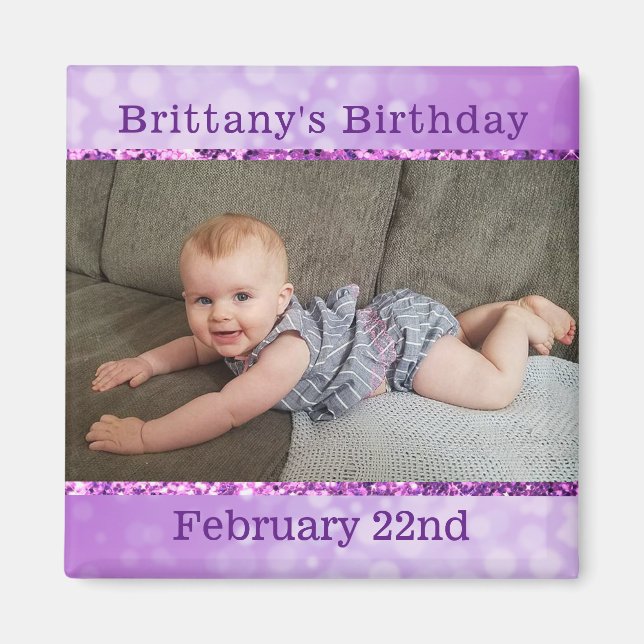 Personalized Purple  Birthday Reminder Magnet (Front)