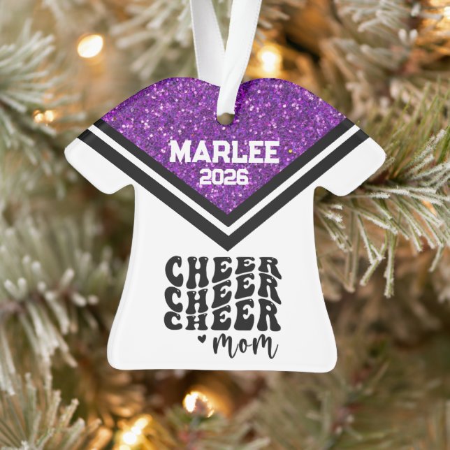 Personalized Purple & Black Cheer Mom Ornament  (Tree)