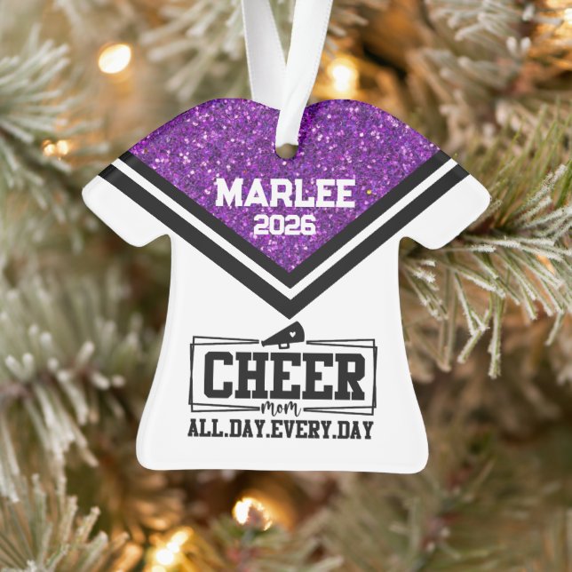 Personalized Purple & Black Cheer Mom Ornament  (Tree)