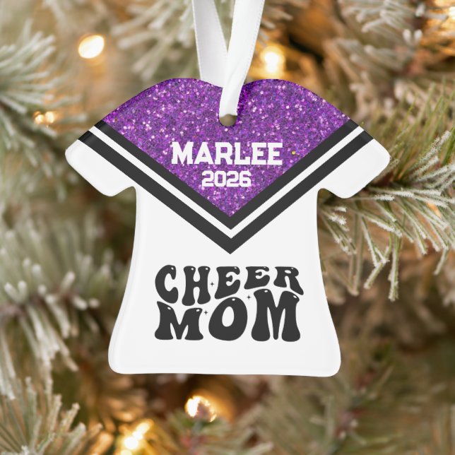 Personalized Purple & Black Cheer Mom Ornament  (Tree)
